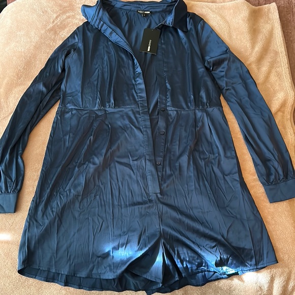 Fashion Nova Pants - Blue Satin Romper